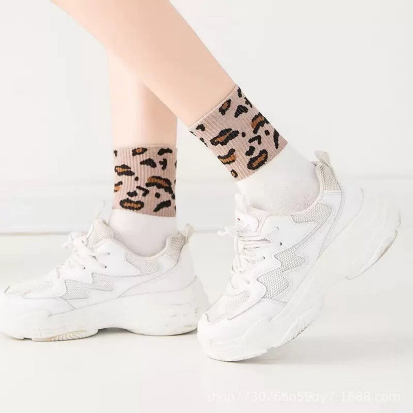 Anna-Kaci Women's 3-Pack Crew Socks with Ribbed Leopard Print Cuffs and Soft Stretch Knit Design