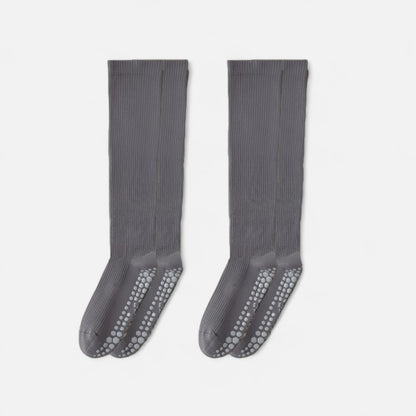 Anna-Kaci Women's 2-Pack Long Ribbed Non-Slip Socks with Grip Soles for Indoor Comfort and Support