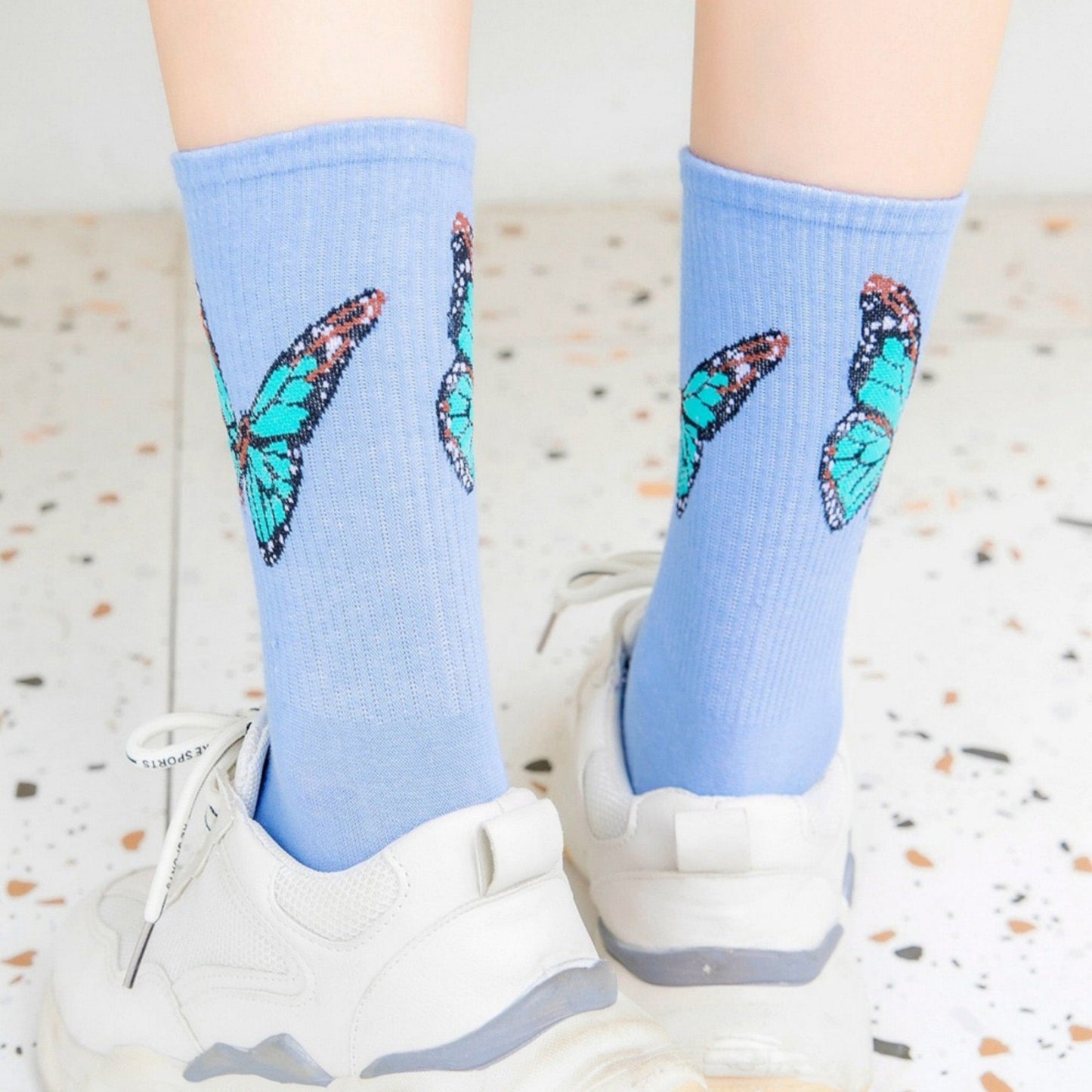 Anna-Kaci Women's 2-Pack Butterfly Graphic Crew Socks Soft Knit Ribbed Cuff Stylish Casual Sock Set