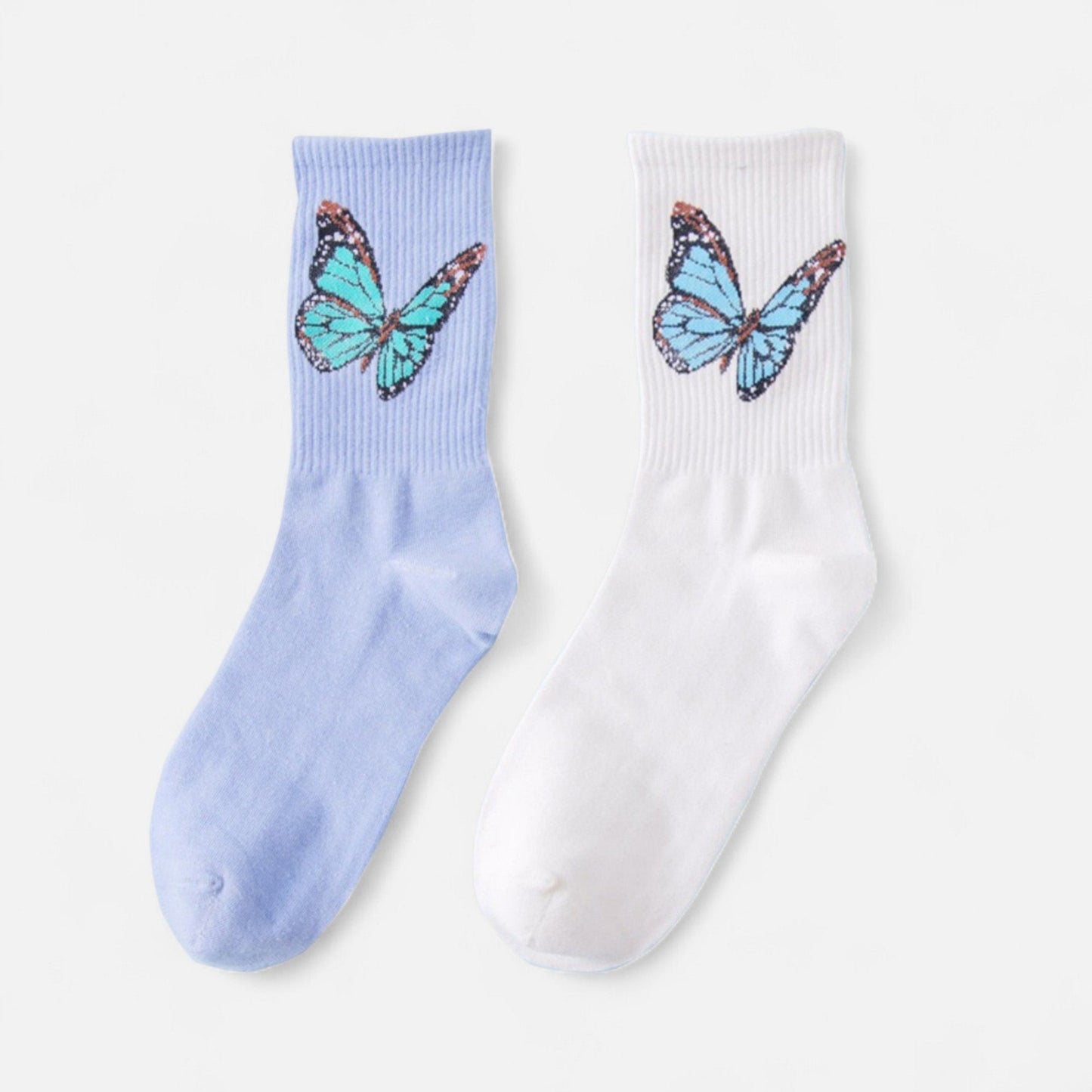 Anna-Kaci Women's 2-Pack Butterfly Graphic Crew Socks Soft Knit Ribbed Cuff Stylish Casual Sock Set