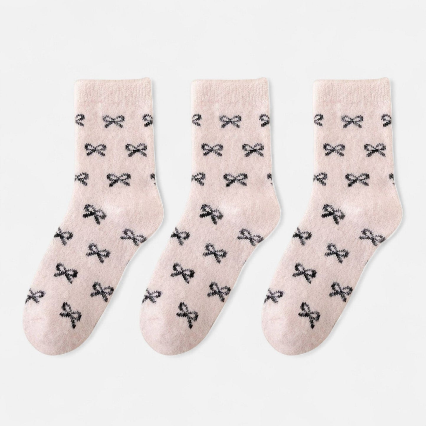 Anna-Kaci Women's 3-Pack Fuzzy Crew Socks with Allover Bow Pattern Soft Cozy Knit Winter Sock Set