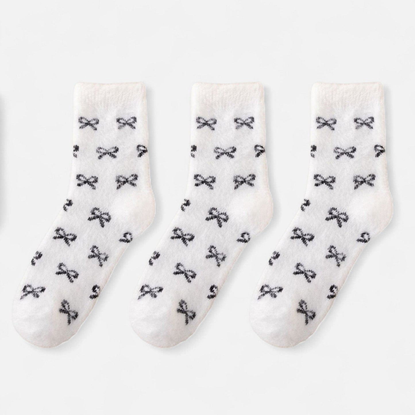 Anna-Kaci Women's 3-Pack Fuzzy Crew Socks with Allover Bow Pattern Soft Cozy Knit Winter Sock Set