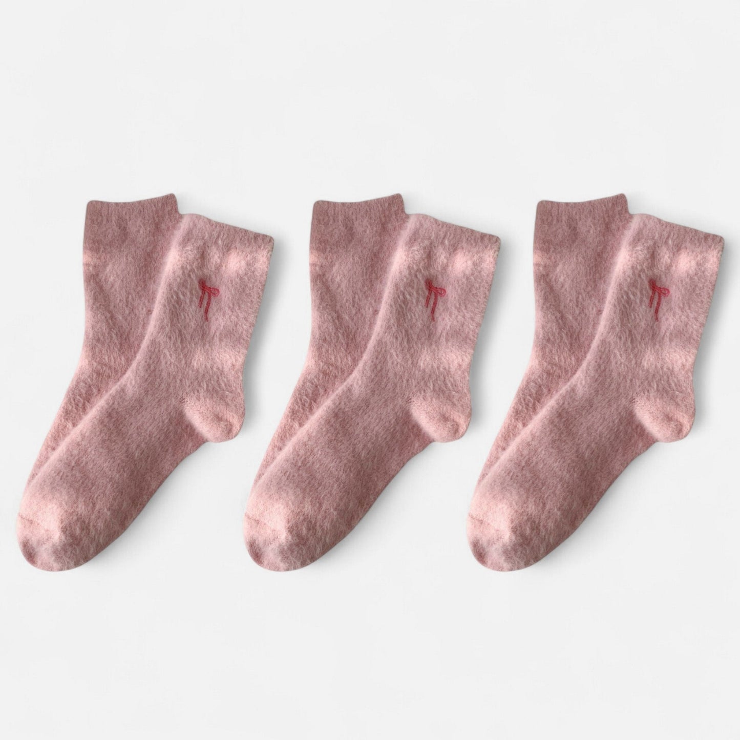 Anna-Kaci Women's 3-Pack Fuzzy Crew Socks with Embroidered Bow Detail Soft Cozy Lounge Sock Set