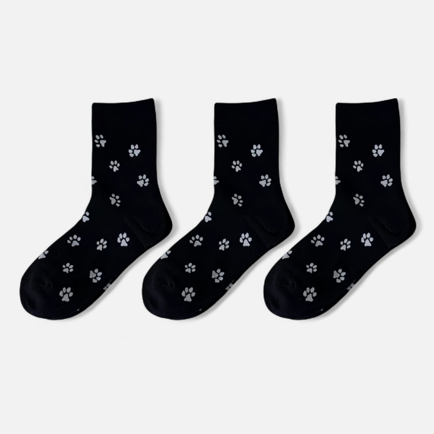 Anna-Kaci Women's 3-Pack Crew Socks with Allover Paw Print Pattern Soft Stretch Casual Sock Set