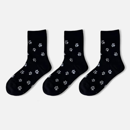 Anna-Kaci Women's 3-Pack Crew Socks with Allover Paw Print Pattern Soft Stretch Casual Sock Set