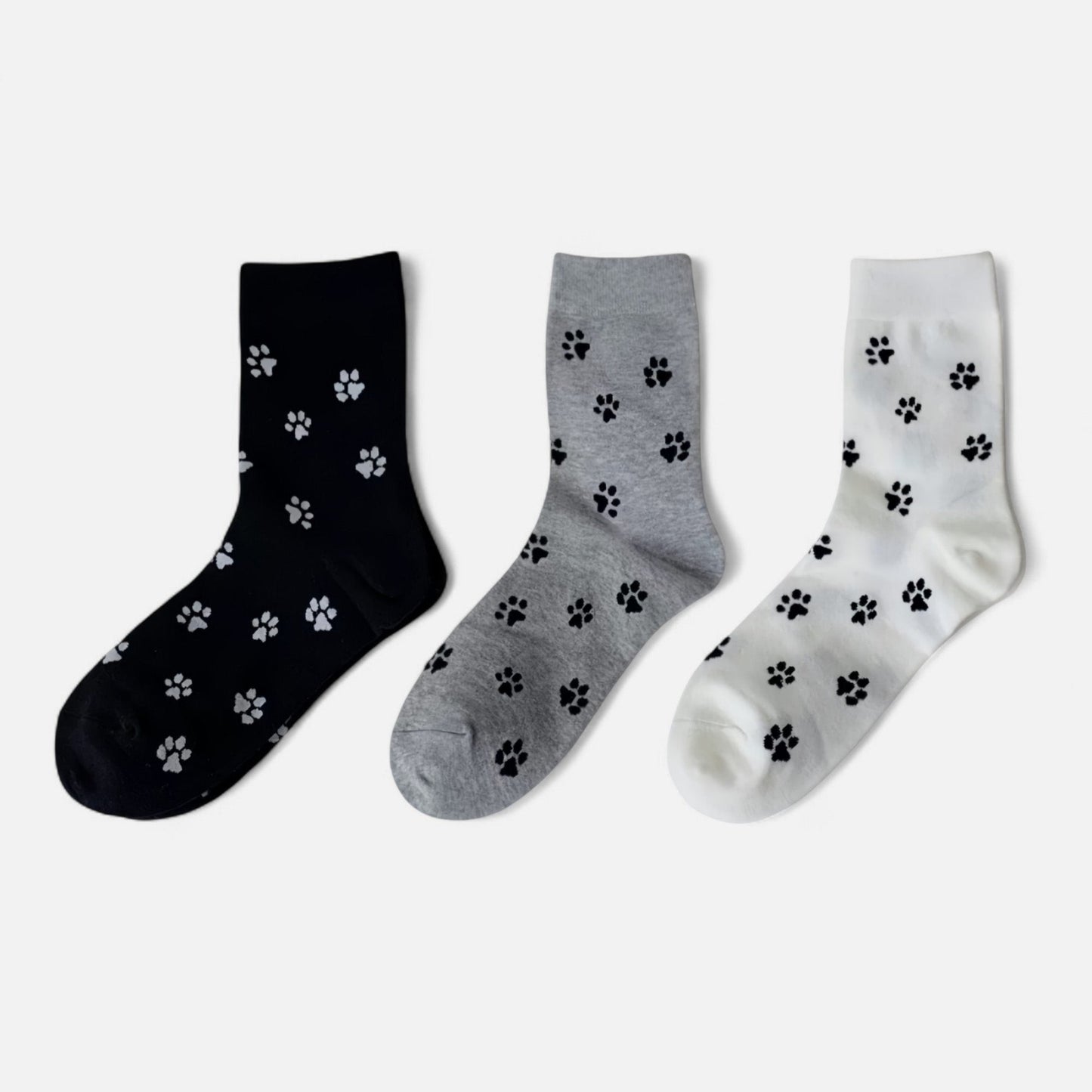 Anna-Kaci Women's 3-Pack Crew Socks with Allover Paw Print Pattern Soft Stretch Casual Sock Set