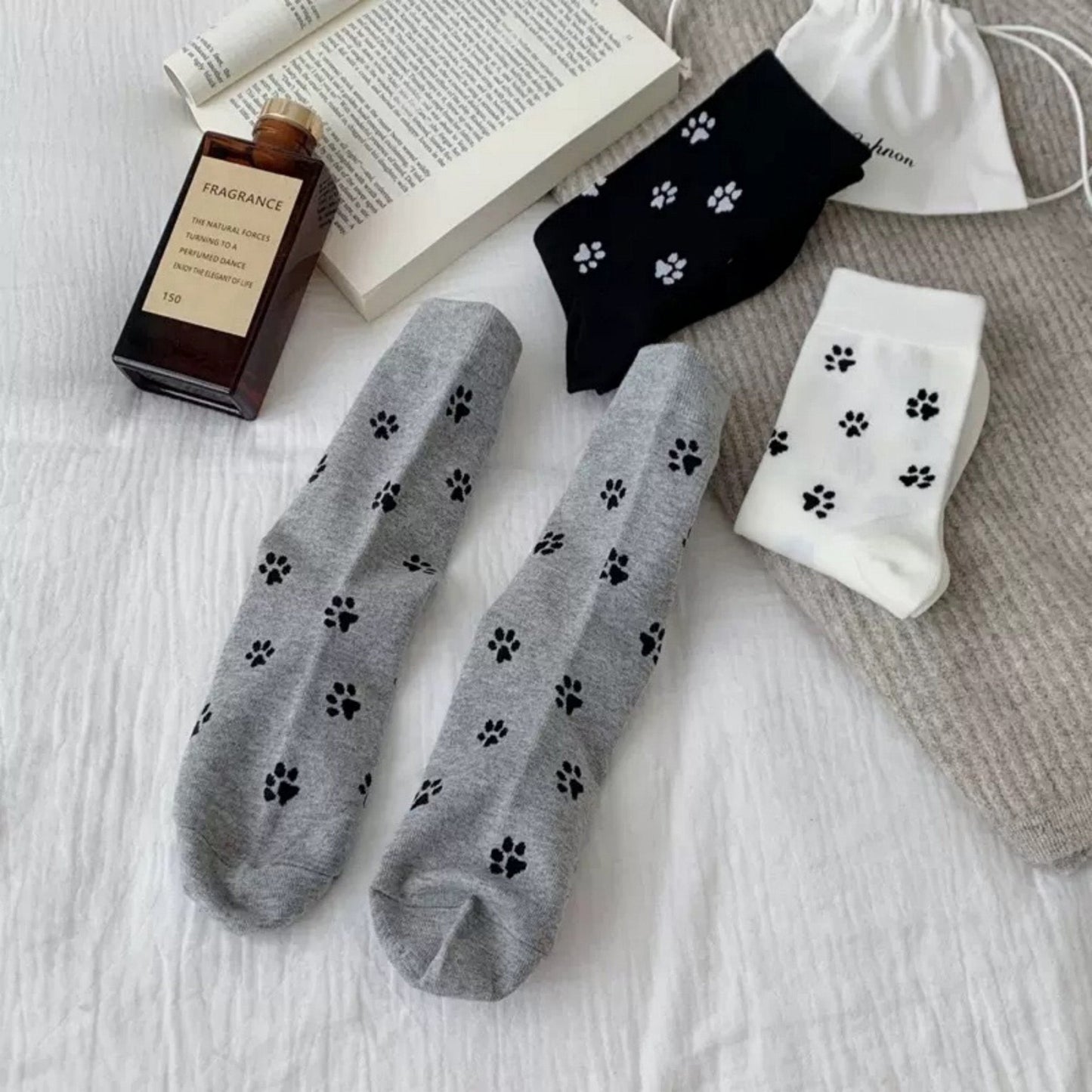 Anna-Kaci Women's 3-Pack Crew Socks with Allover Paw Print Pattern Soft Stretch Casual Sock Set