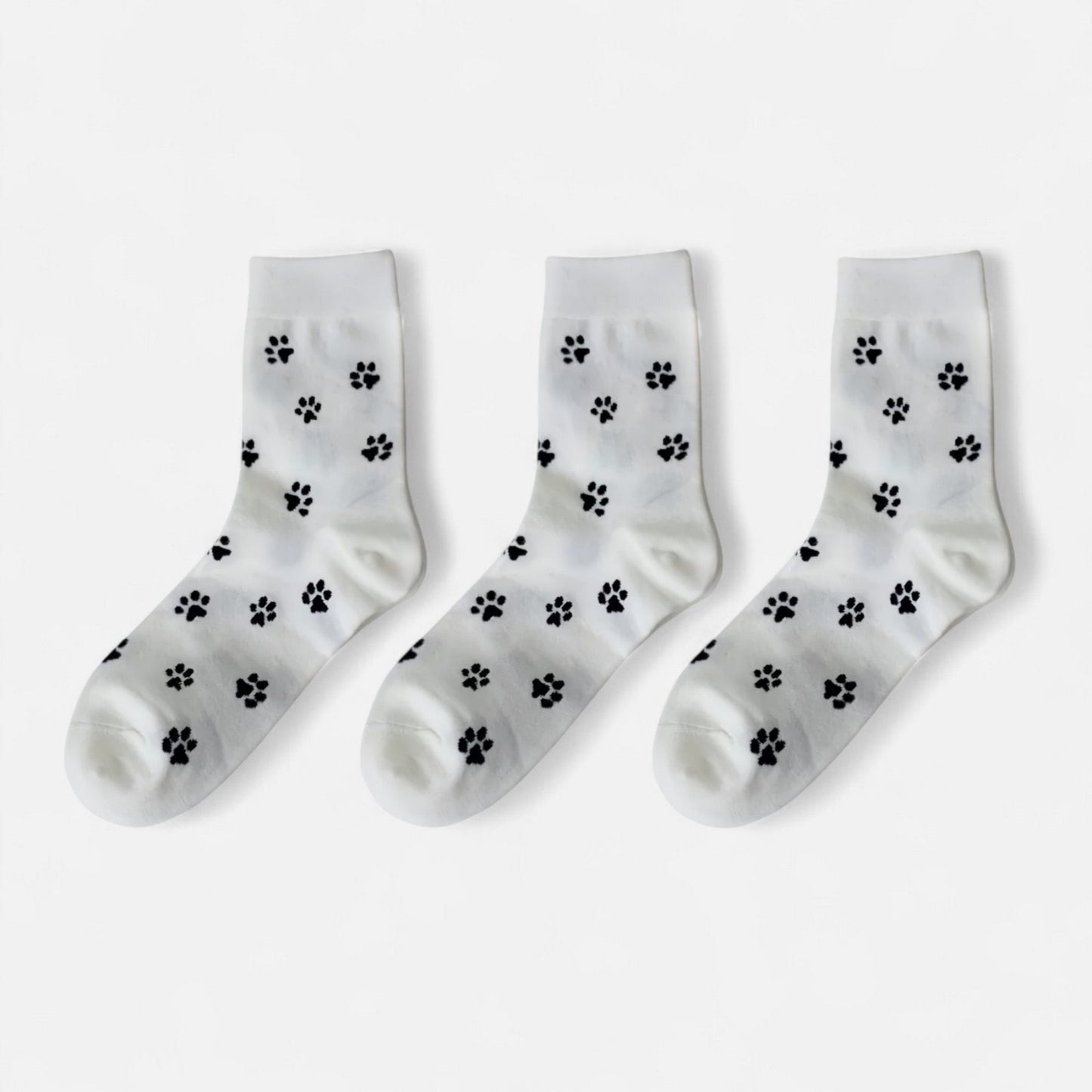 Anna-Kaci Women's 3-Pack Crew Socks with Allover Paw Print Pattern Soft Stretch Casual Sock Set