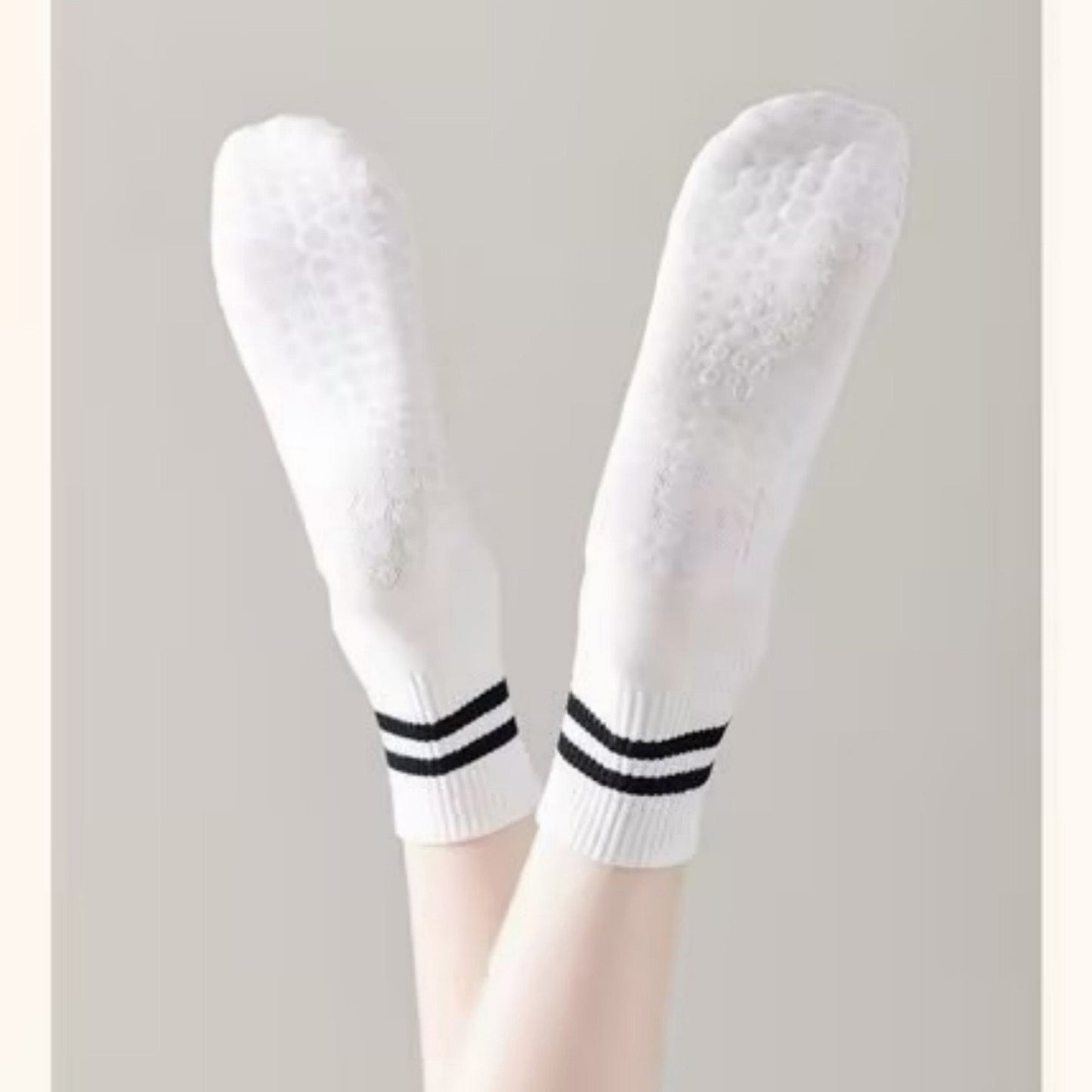 Anna-Kaci Women's 3-Pack Ankle Socks with Rubber Grips and Striped Ribbed Cuffs Soft Non-Slip Sporty Style