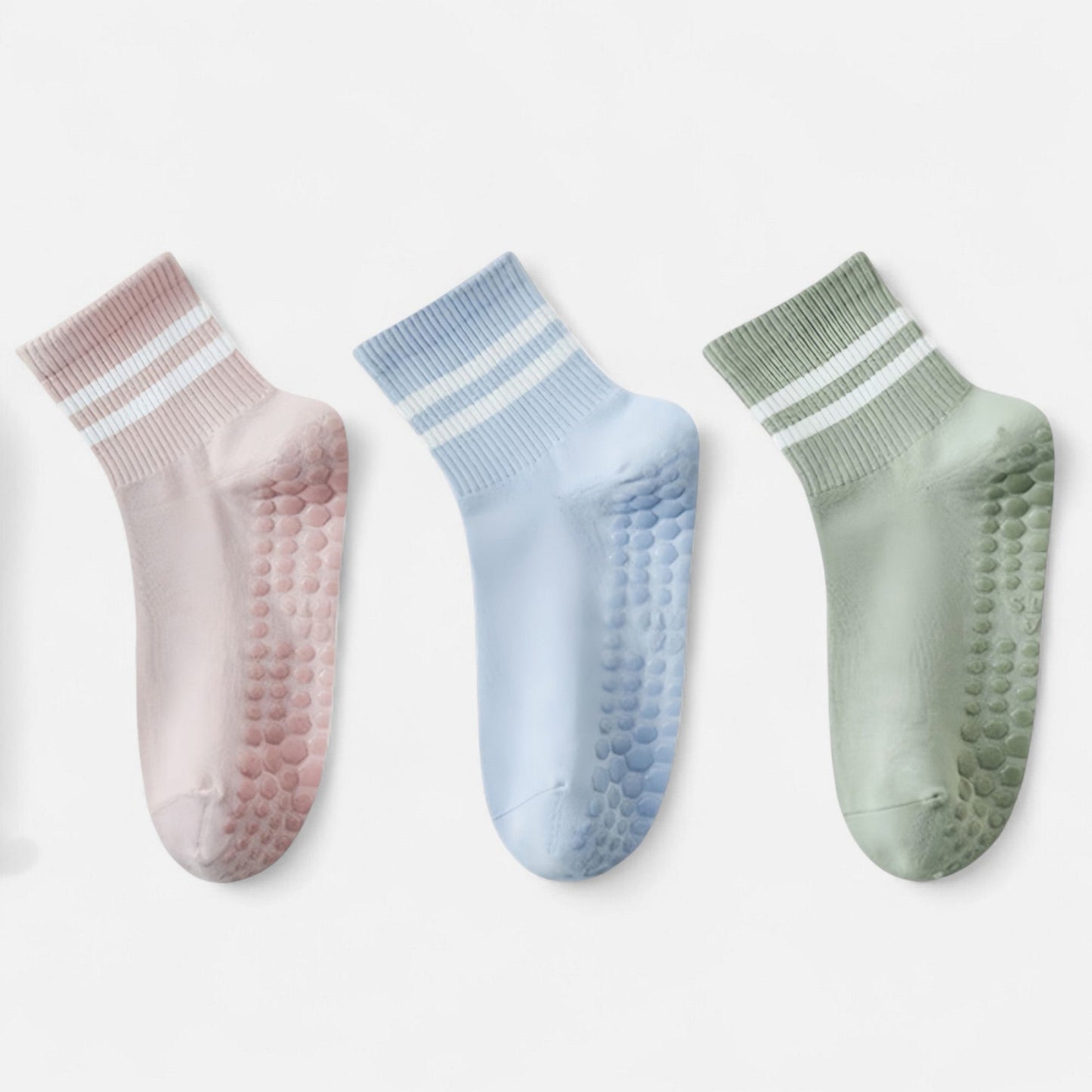 Anna-Kaci Women's 3-Pack Ankle Socks with Rubber Grips and Striped Ribbed Cuffs Soft Non-Slip Sporty Style