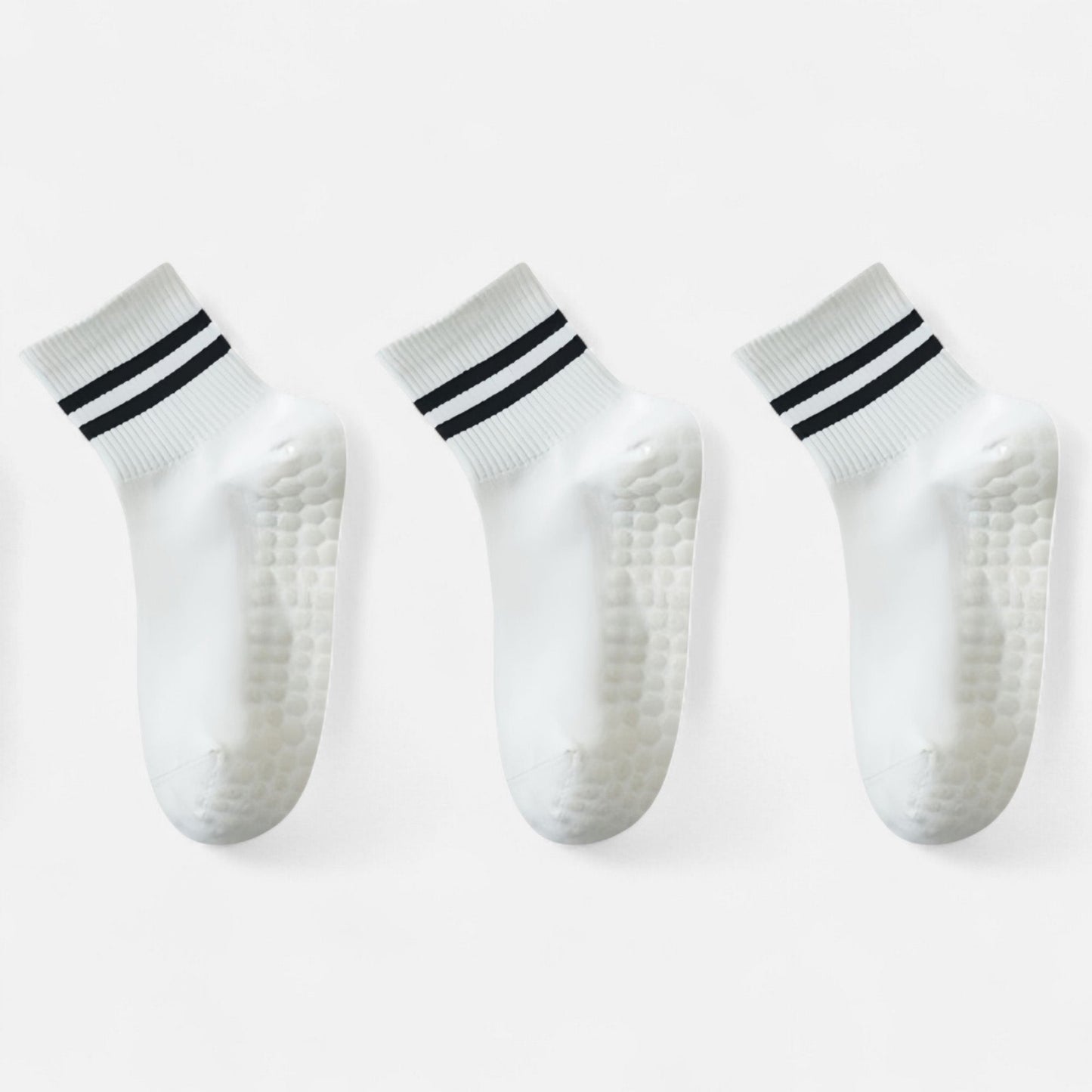 Anna-Kaci Women's 3-Pack Ankle Socks with Rubber Grips and Striped Ribbed Cuffs Soft Non-Slip Sporty Style