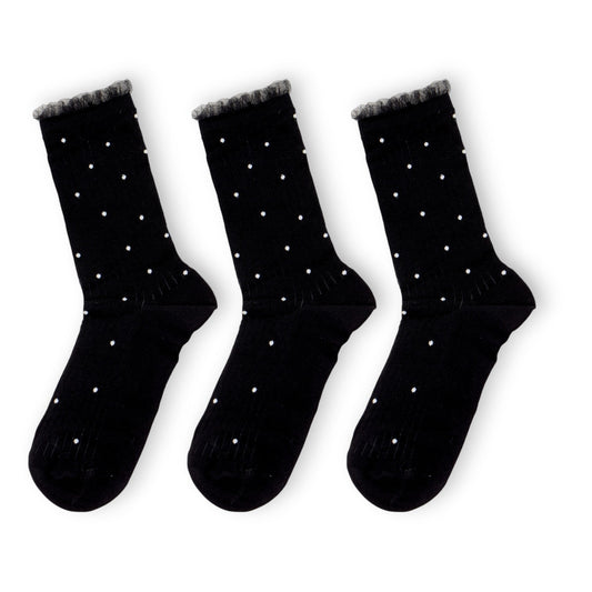 Anna-Kaci 3-Pack Women's Crew Socks with Ribbed Texture and Allover Polka Dot Pattern