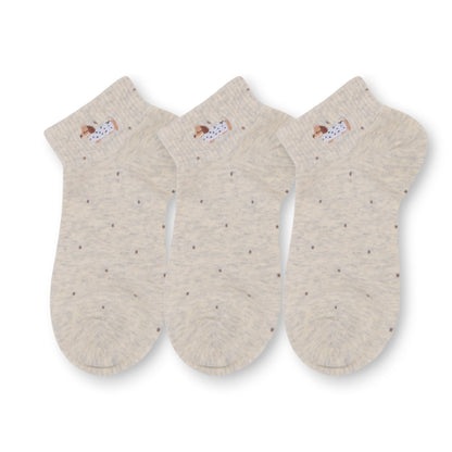 Anna-Kaci 3-Pack Women's Cotton Ankle Socks with Embroidered Dog and Dotted Knit Pattern