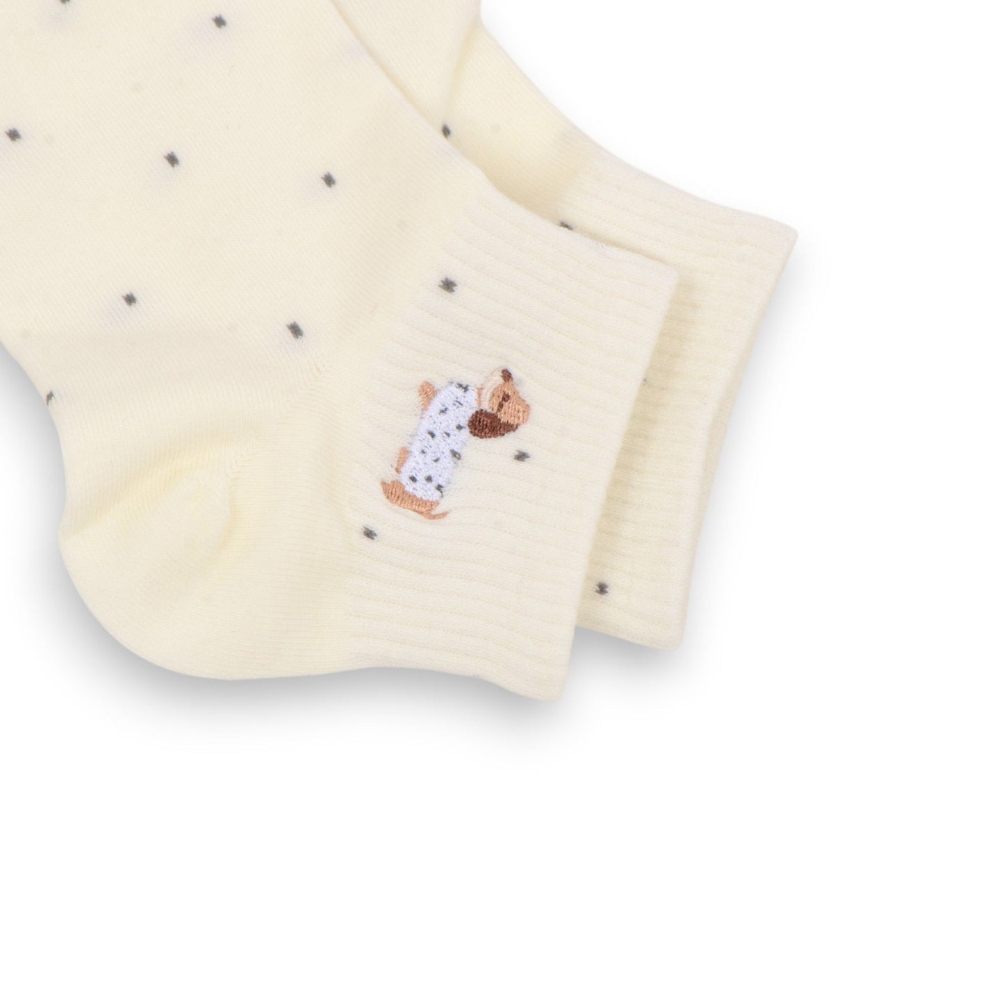 Anna-Kaci 3-Pack Women's Cotton Ankle Socks with Embroidered Dog and Dotted Knit Pattern