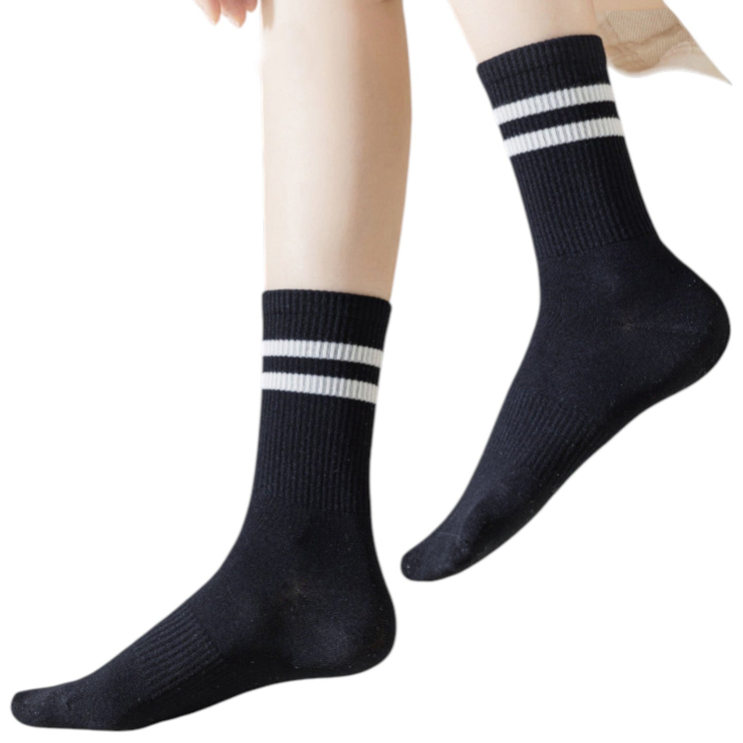 Anna-Kaci 3-Pack Women's Cotton Crew Socks with Sporty Double Stripe Design in Assorted Colors