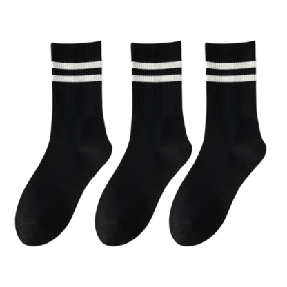 Anna-Kaci 3-Pack Women's Cotton Crew Socks with Sporty Double Stripe Design in Assorted Colors