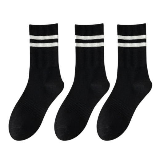 Anna-Kaci 3-Pack Women's Cotton Crew Socks with Sporty Double Stripe Design in Assorted Colors