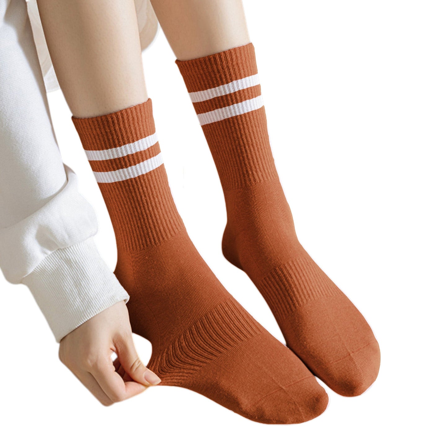 Anna-Kaci 3-Pack Women's Cotton Crew Socks with Sporty Double Stripe Design in Assorted Colors