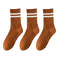 Anna-Kaci 3-Pack Women's Cotton Crew Socks with Sporty Double Stripe Design in Assorted Colors