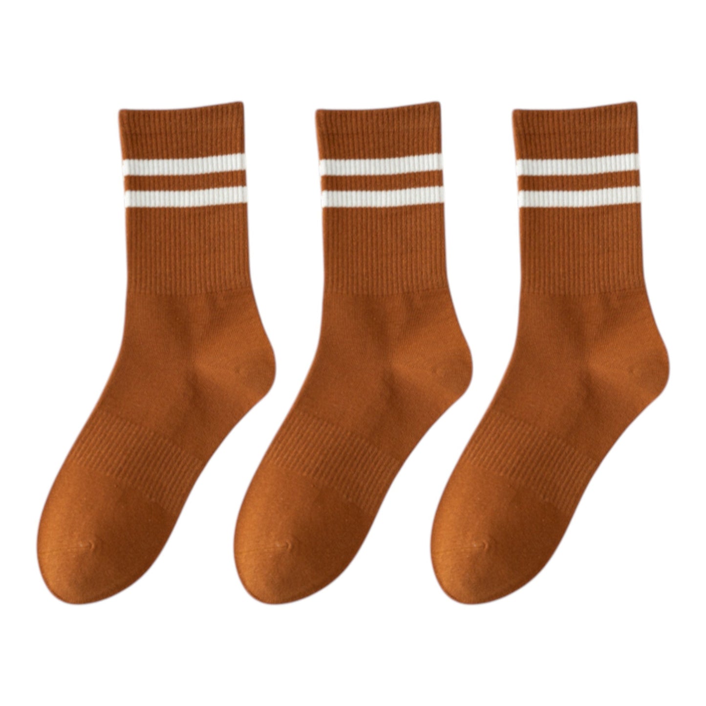 Anna-Kaci 3-Pack Women's Cotton Crew Socks with Sporty Double Stripe Design in Assorted Colors