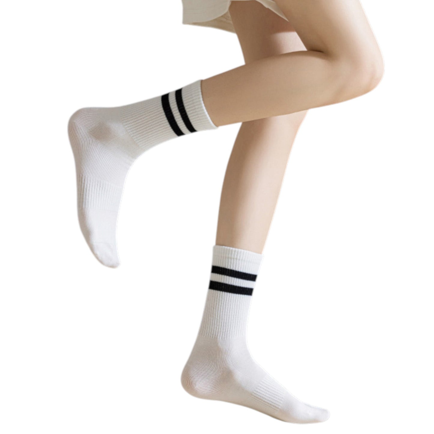 Anna-Kaci 3-Pack Women's Cotton Crew Socks with Sporty Double Stripe Design in Assorted Colors