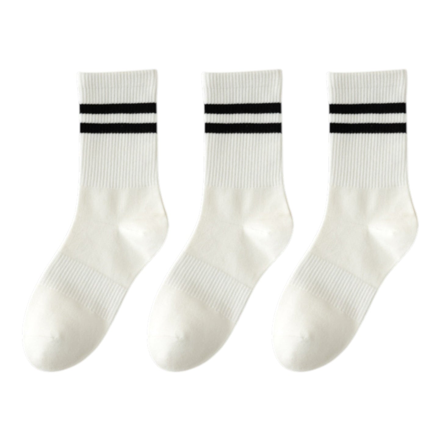Anna-Kaci 3-Pack Women's Cotton Crew Socks with Sporty Double Stripe Design in Assorted Colors