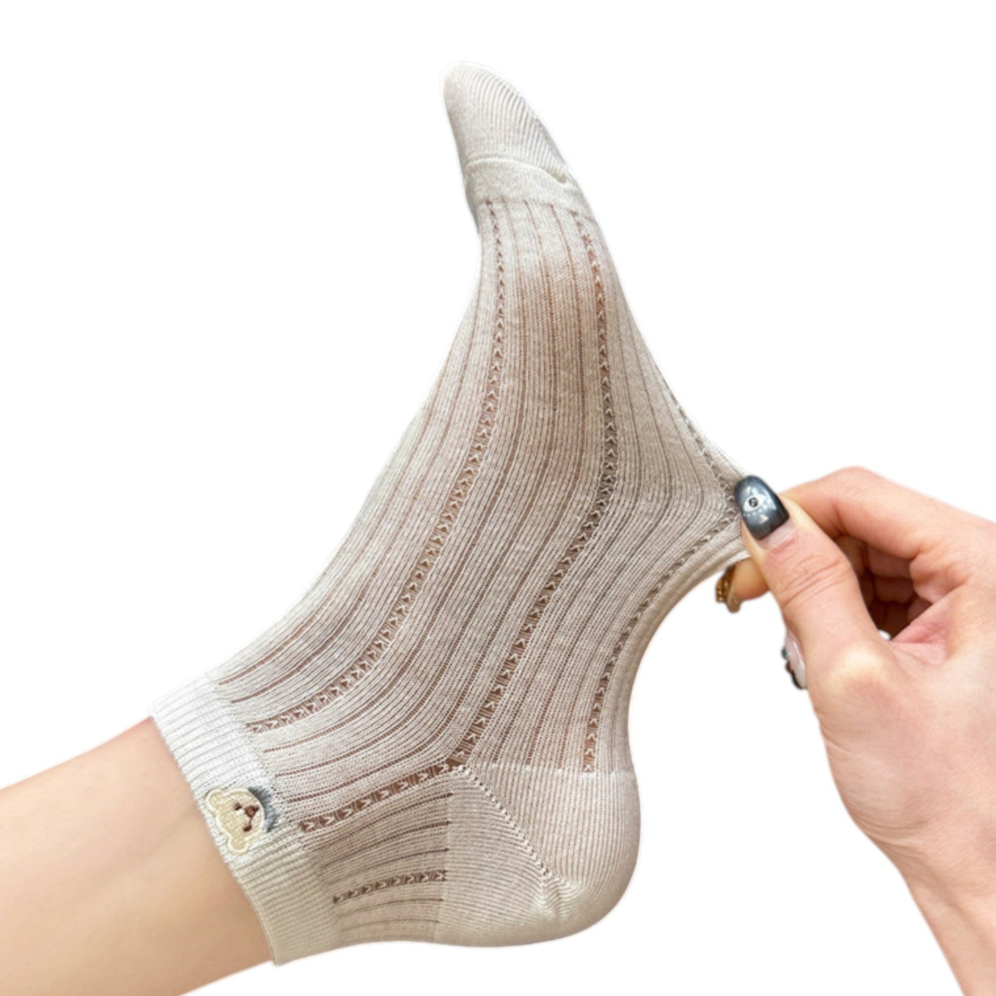 Anna-Kaci 3-Pack Women's Ribbed Cotton Ankle Socks with Embroidered Bear and Moisture-Wicking Comfort