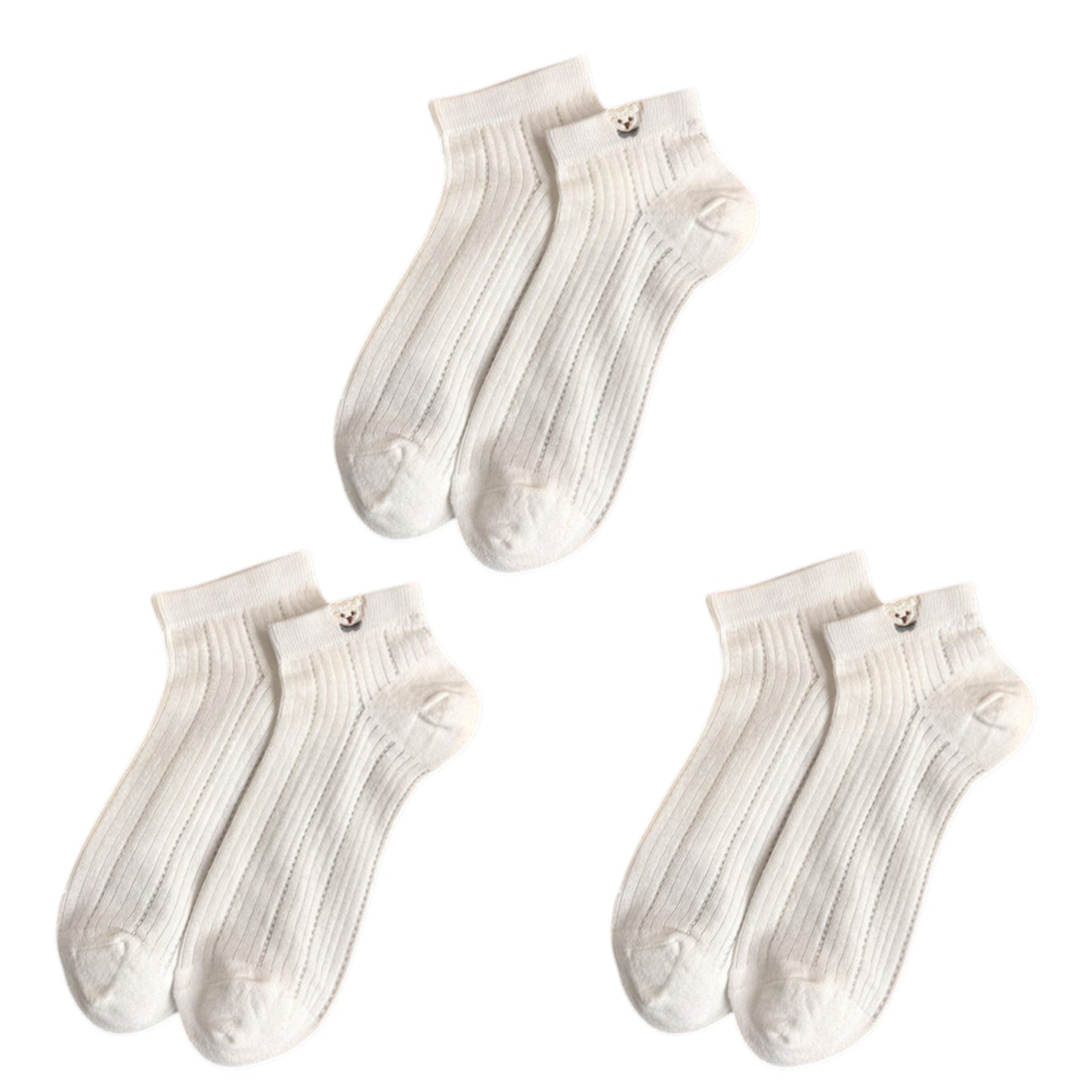 Anna-Kaci 3-Pack Women's Ribbed Cotton Ankle Socks with Embroidered Bear and Moisture-Wicking Comfort