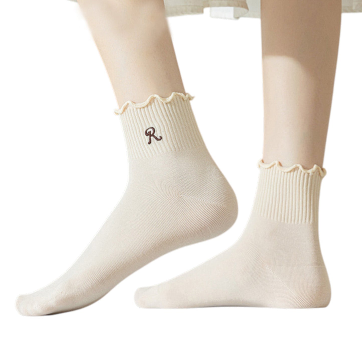 Anna-Kaci 3-Pack Women's Crew Socks with Ruffle Lettuce Edge Trim and Delicate Embroidered Detail