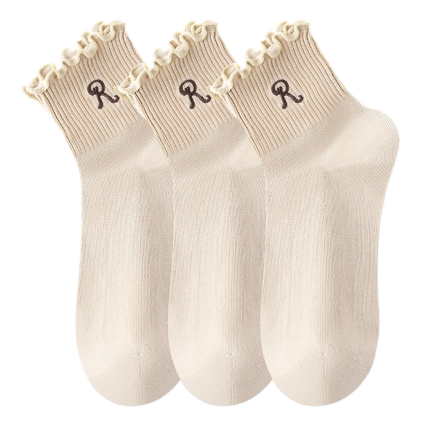 Anna-Kaci 3-Pack Women's Crew Socks with Ruffle Lettuce Edge Trim and Delicate Embroidered Detail