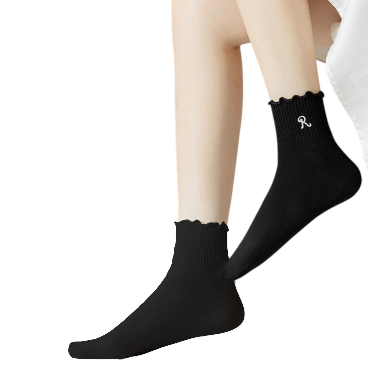 Anna-Kaci 3-Pack Women's Crew Socks with Ruffle Lettuce Edge Trim and Delicate Embroidered Detail