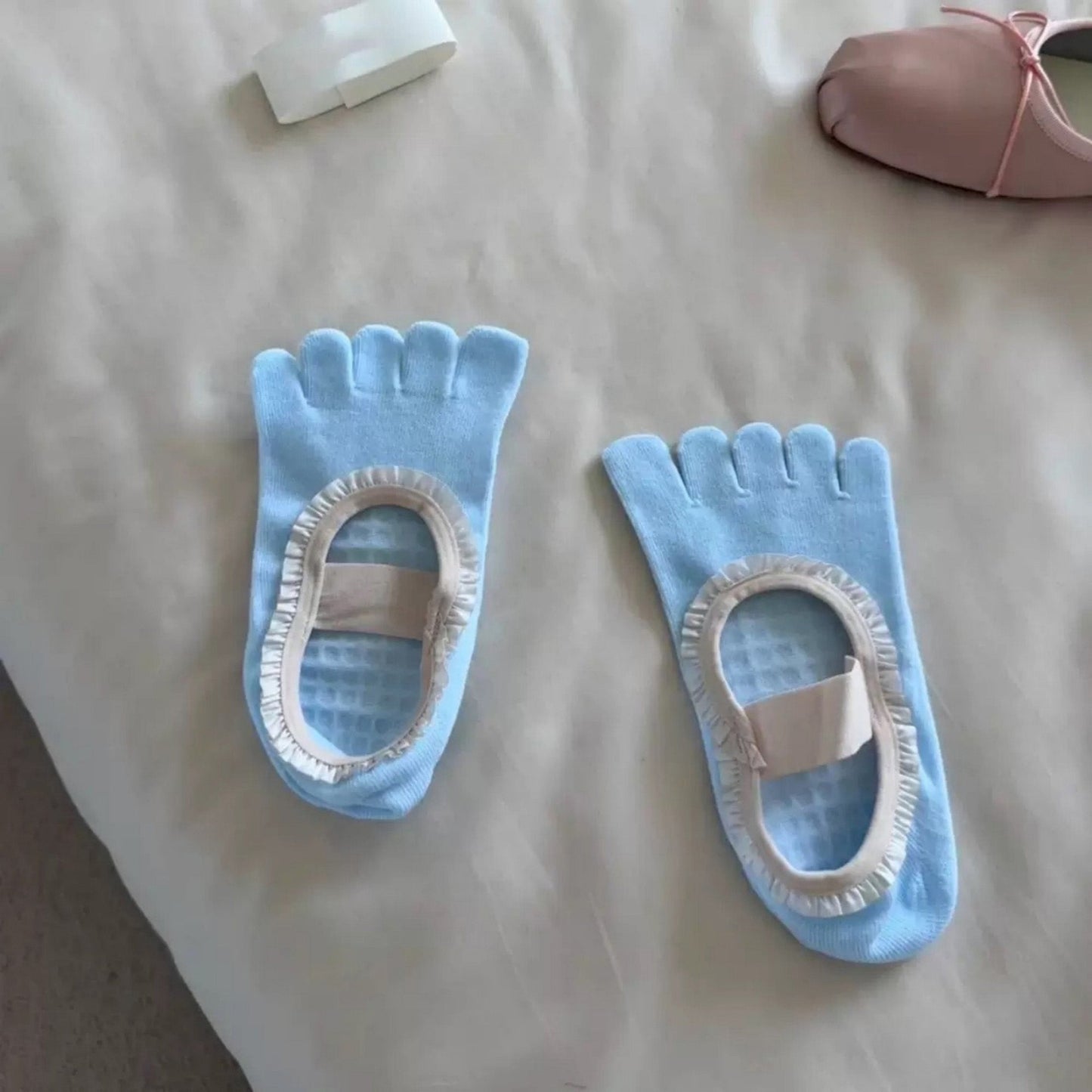 Anna-Kaci Women's 2-Pack Five-Toe Socks with Ruffle Trim and Ballet-Inspired Strap in Two Unique Styles