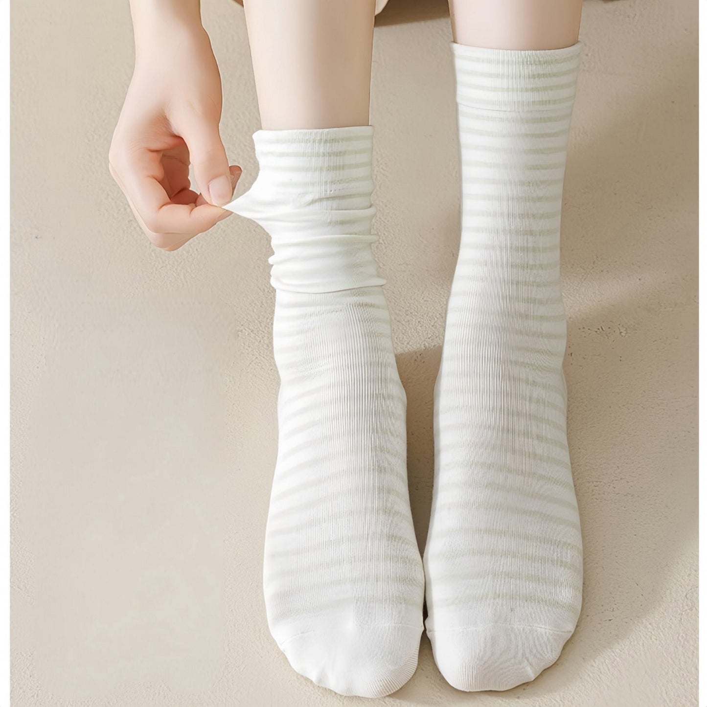 Anna-Kaci Women's 3-Pair Striped Crew Socks Set Lightweight Knit with Soft Stretch and Modern Minimalist Style