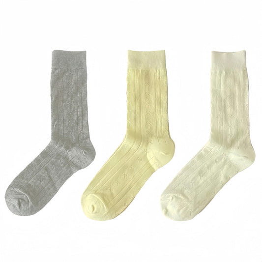 Anna-Kaci Women's 3-Pair Ribbed Crew Socks with Embroidered Bow Knit Texture in Neutral Shades for Everyday Wear