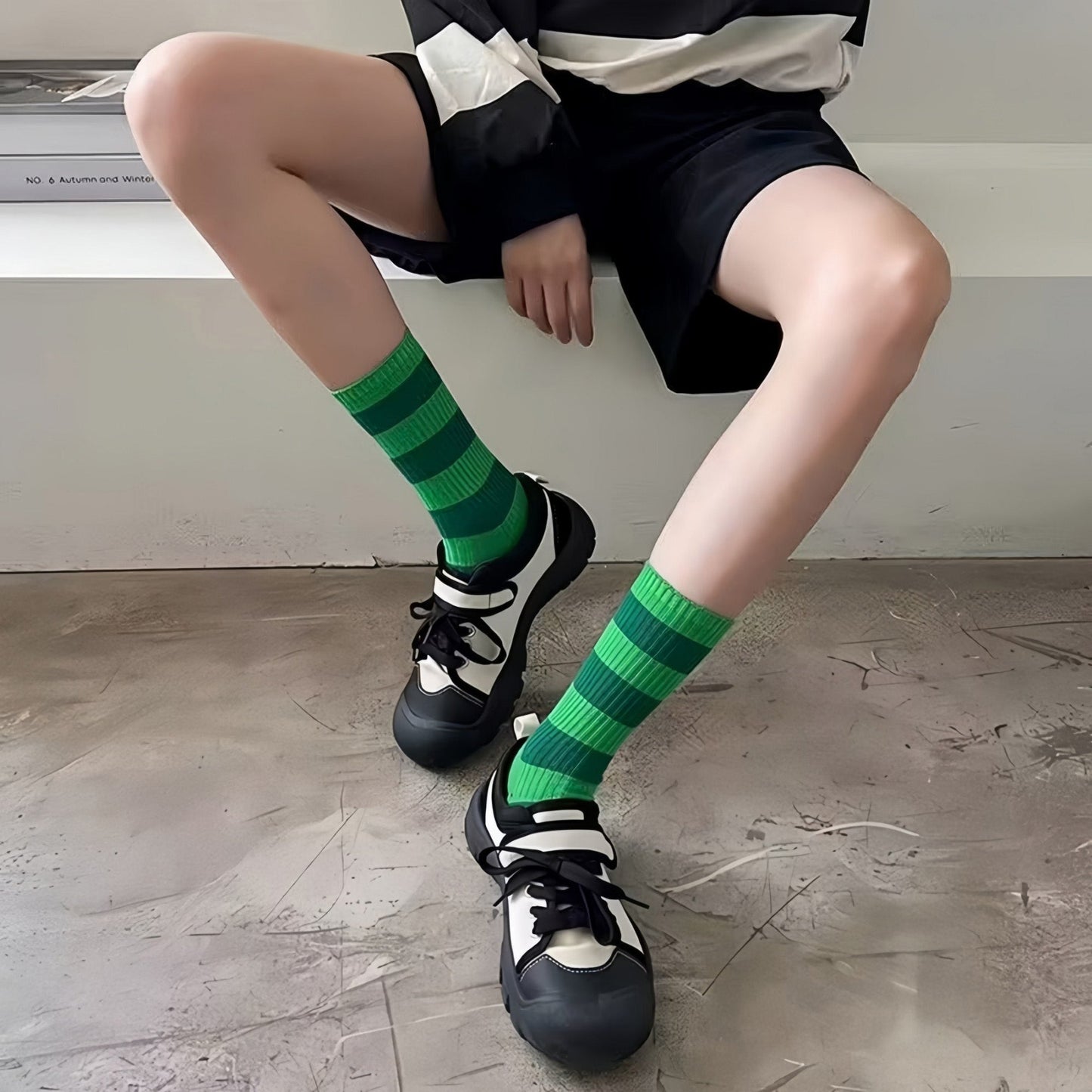 Anna-Kaci Women's 3-Pack Crew Socks with Wide Ribbed Knit and Bold Horizontal Stripe Pattern