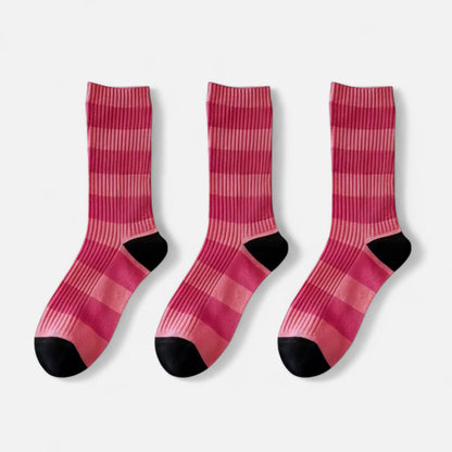 Anna-Kaci Women's 3-Pack Crew Socks with Wide Ribbed Knit and Bold Horizontal Stripe Pattern
