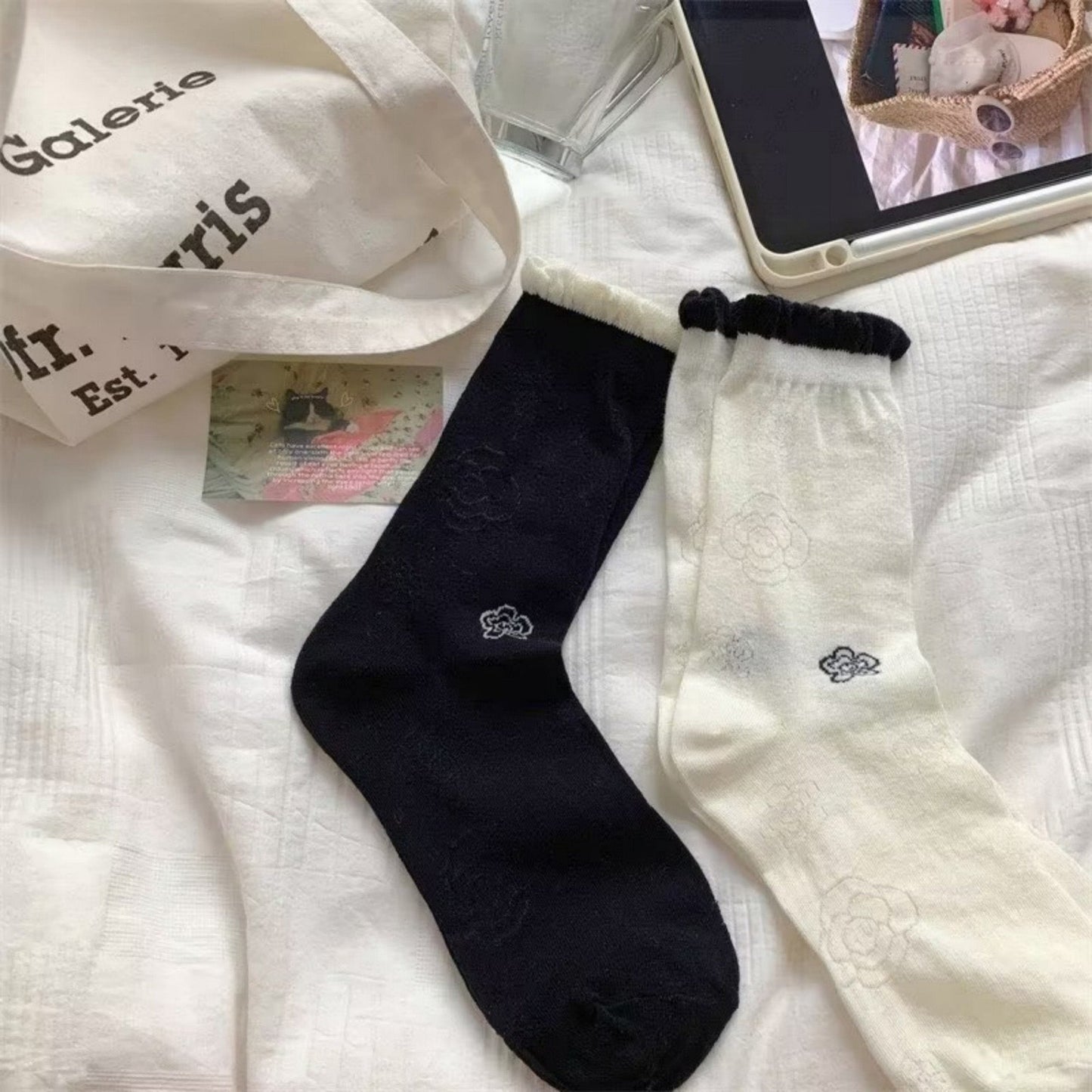 Anna-Kaci Women's 3-Pack Sheer Floral Embroidered Socks with Contrast Ruffle Cuff and Delicate Flower Accents