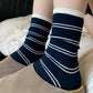 Anna-Kaci Women's Minimalist Stripe Crew Socks 3-Pack Ribbed and Patterned Design in Neutral Tones