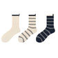 Anna-Kaci Women's Minimalist Stripe Crew Socks 3-Pack Ribbed and Patterned Design in Neutral Tones