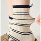 Anna-Kaci Women's Minimalist Stripe Crew Socks 3-Pack Ribbed and Patterned Design in Neutral Tones