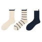 Anna-Kaci Women's Minimalist Stripe Crew Socks 3-Pack Ribbed and Patterned Design in Neutral Tones