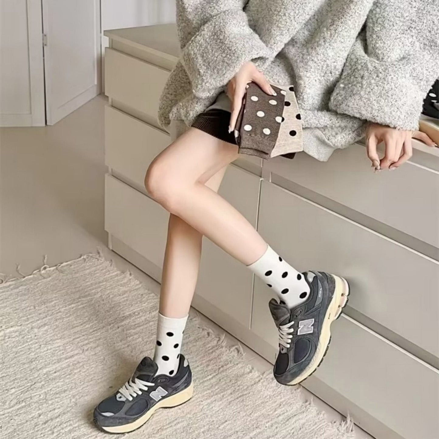 Anna-Kaci Women's 3-Pack Polka Dot Ankle Socks with Soft Knit Texture and Classic Dotted Design