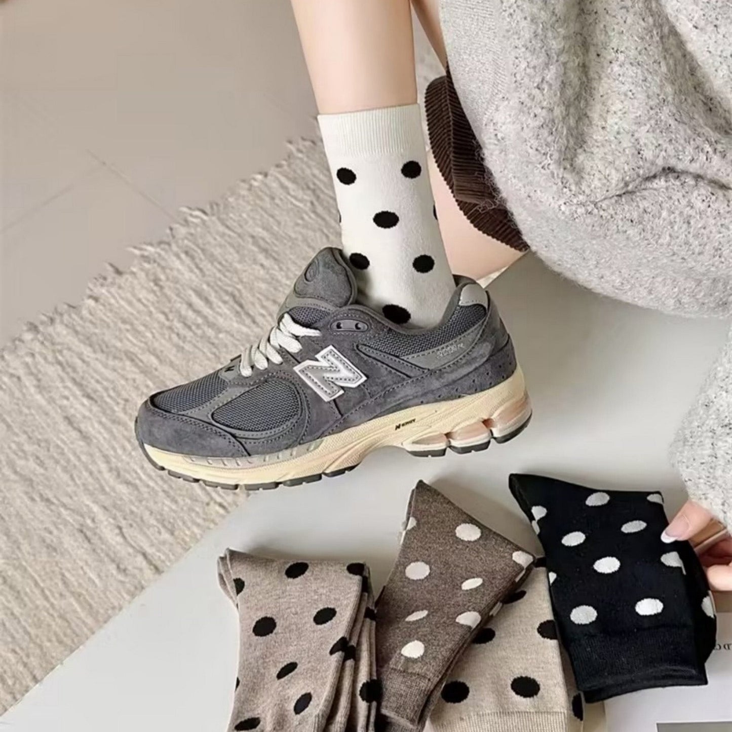 Anna-Kaci Women's 3-Pack Polka Dot Ankle Socks with Soft Knit Texture and Classic Dotted Design