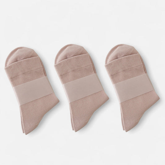 Anna-Kaci Women's Minimalist Solid Pink Crew Socks 3-Pack Soft Cotton Blend Comfort Fit Seamless Toe Design