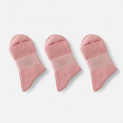 Anna-Kaci Women's Minimalist Solid Pink Crew Socks 3-Pack Soft Cotton Blend Comfort Fit Seamless Toe Design