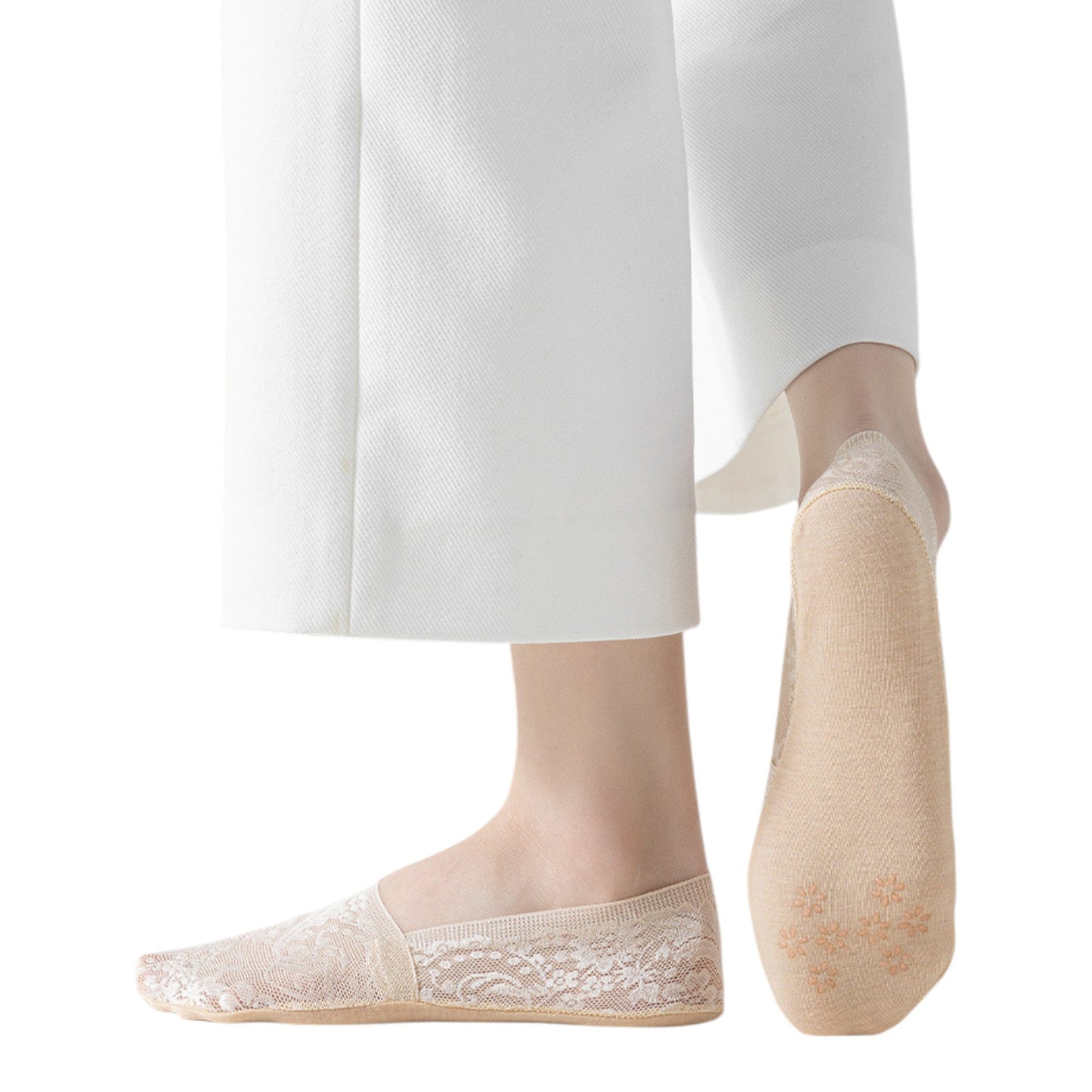 Anna-Kaci 3-Pack Women's Lace Mesh No Show Socks with Silicone Non-Slip Sole