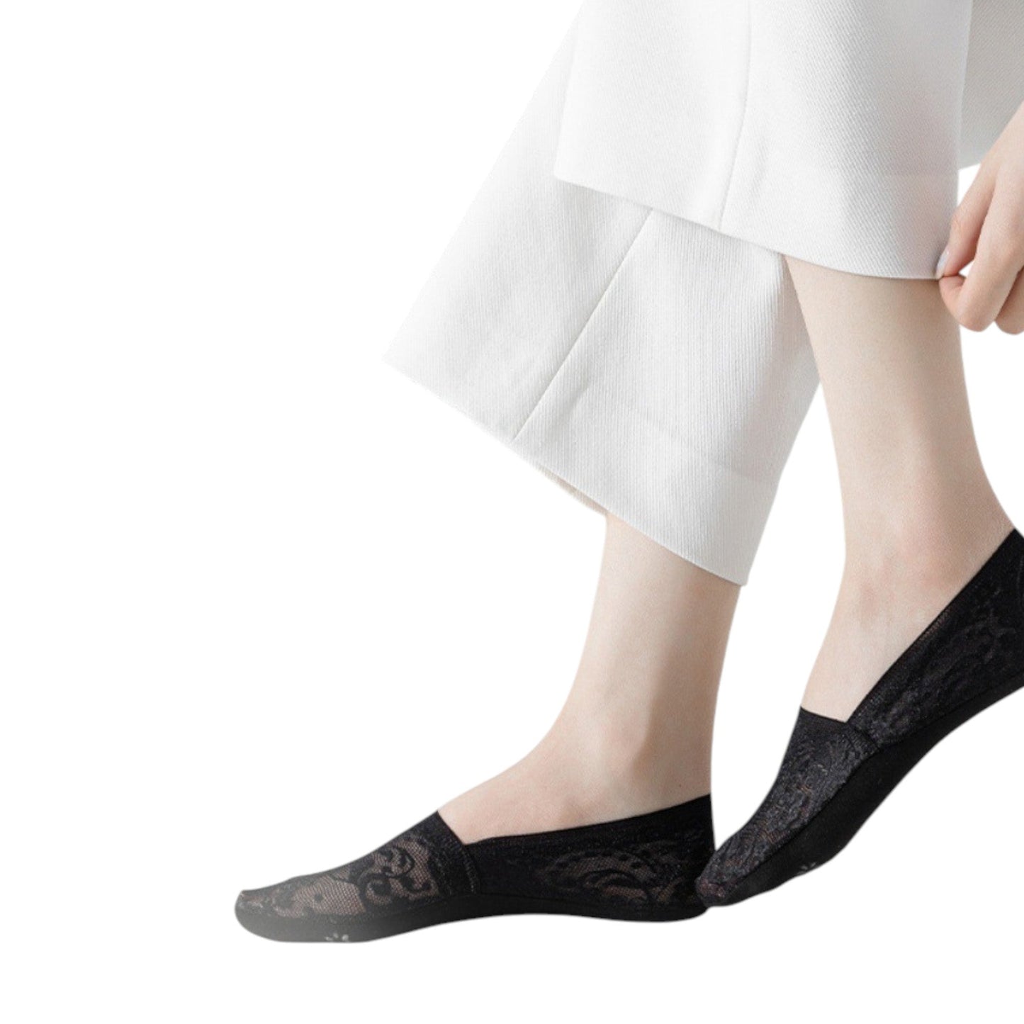 Anna-Kaci 3-Pack Women's Lace Mesh No Show Socks with Silicone Non-Slip Sole