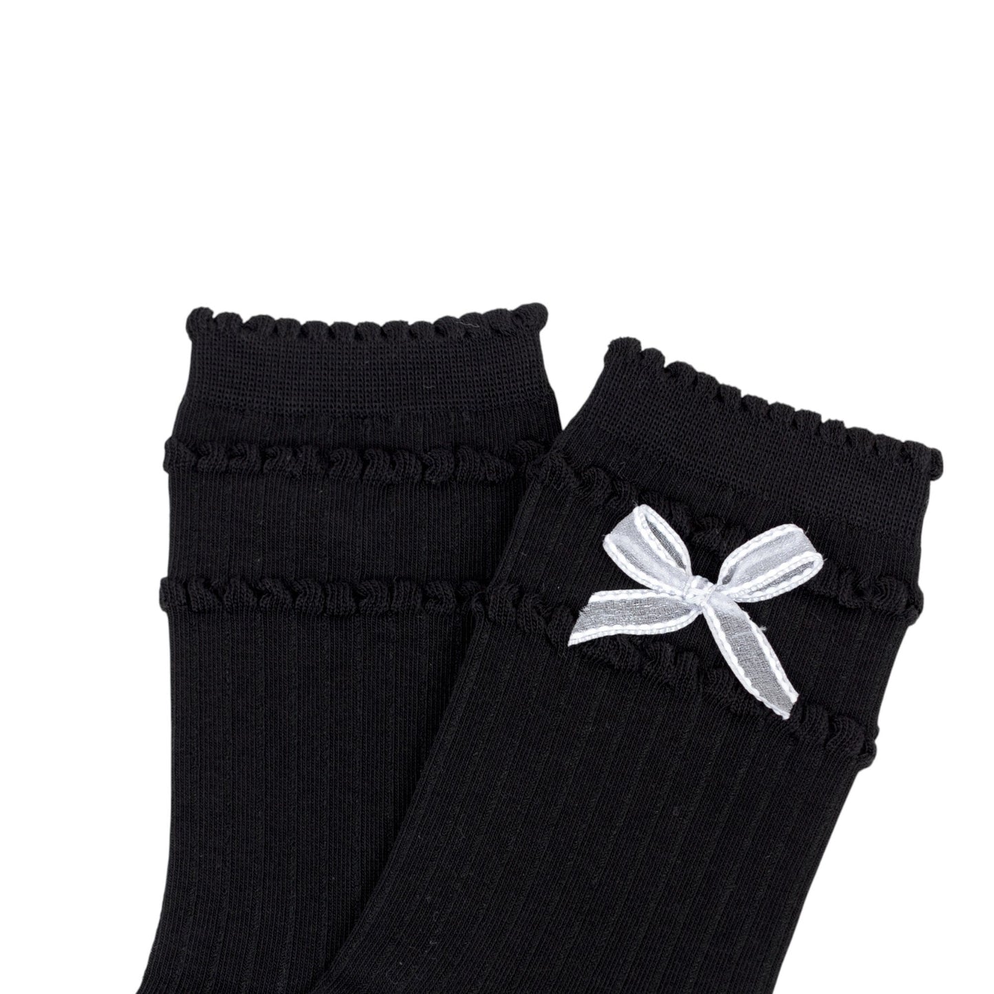 Anna-Kaci 3-Pack Women's Cotton Crew Socks with Ribbed Knit, Satin Bow Accen