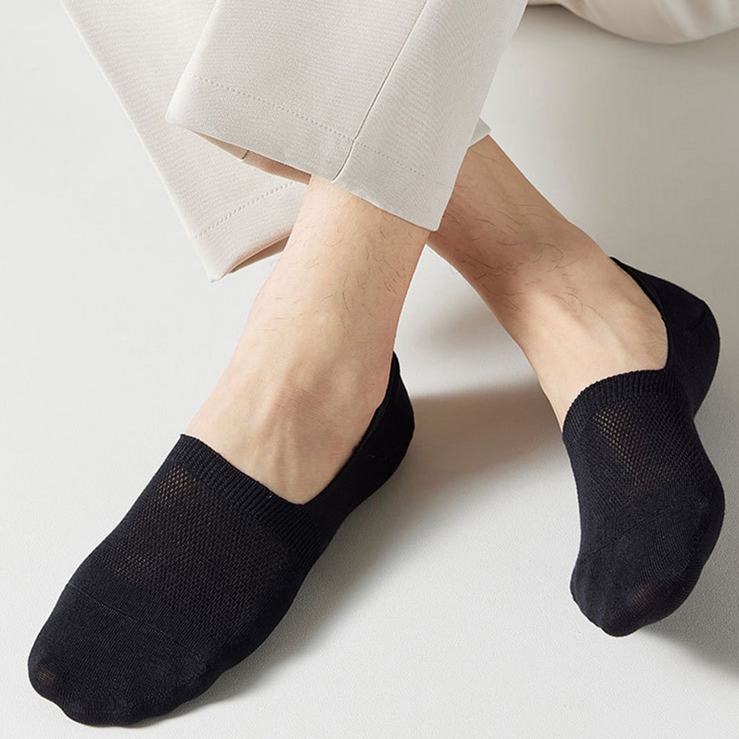 Anna-Kaci Men's 5 Pairs Low Cut Mesh Socks with Non-Slip Heel and Soft Stretch Fit