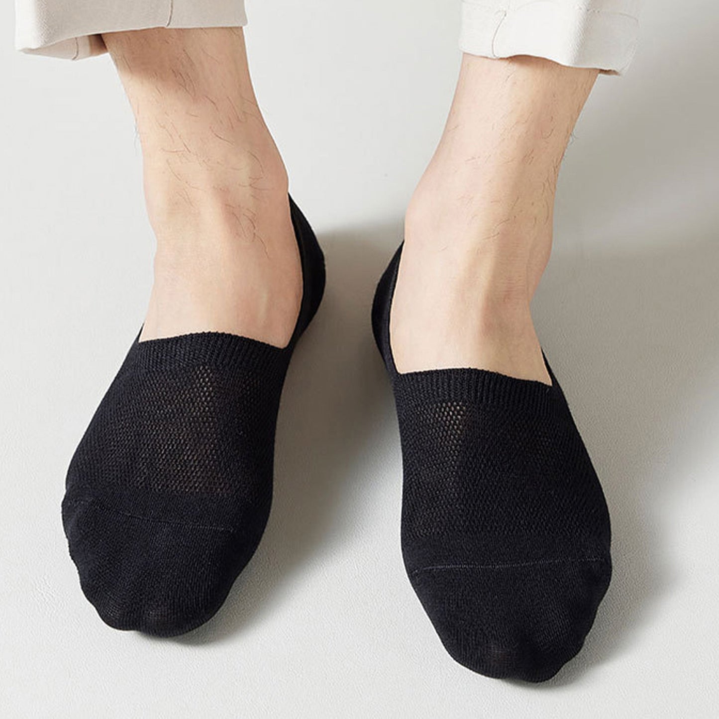 Anna-Kaci Men's 5 Pairs Low Cut Mesh Socks with Non-Slip Heel and Soft Stretch Fit